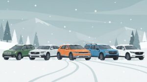 Современная иллюстрация автомобилей с зимней резиной, подборка лучших недооцененных моделей 2026 года.